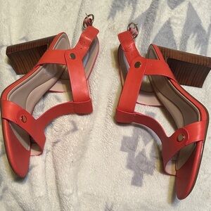 NWT Preston & York coral genuine leather Heeled Sandals rounded open toe size 10